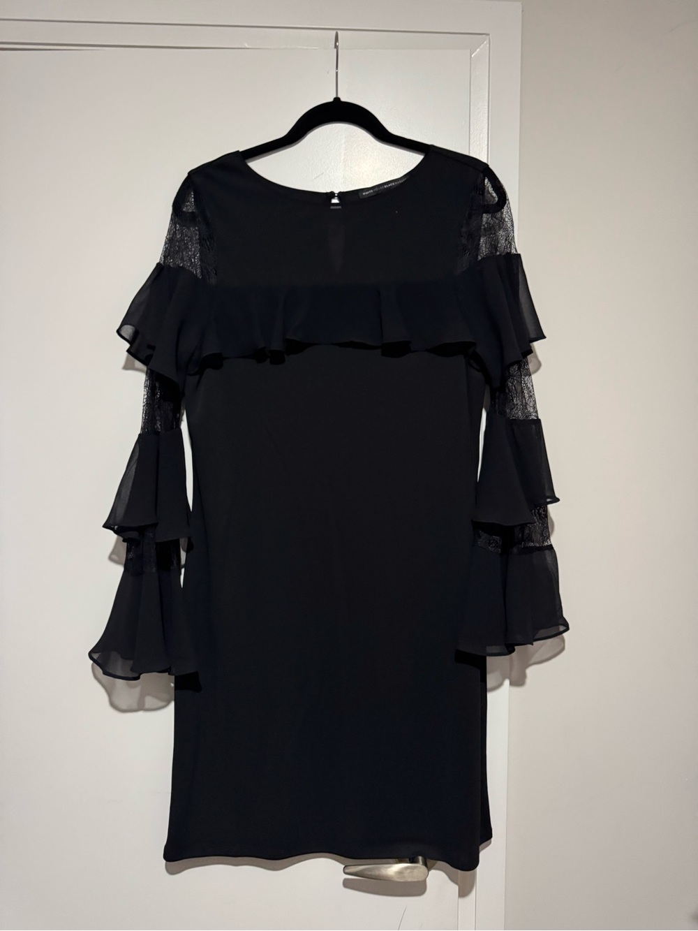 White House Black Market Black Ruffle Long-Sleeve Shift Dress